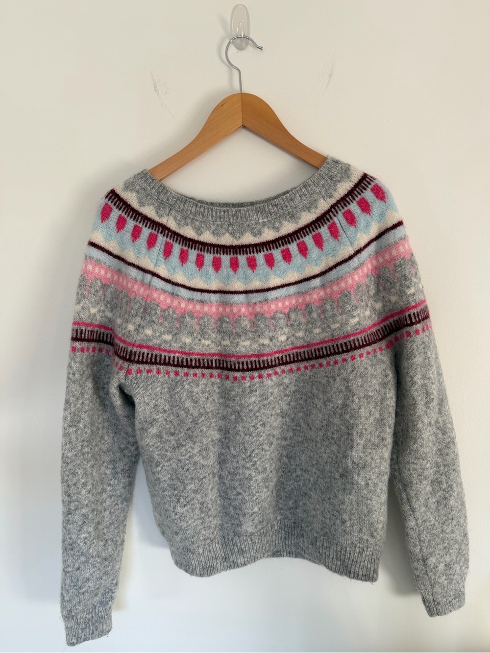 GAP Women’s XL Fair Isle Mohair Wool Blend Sweater Gray Pink Nordic Y2K